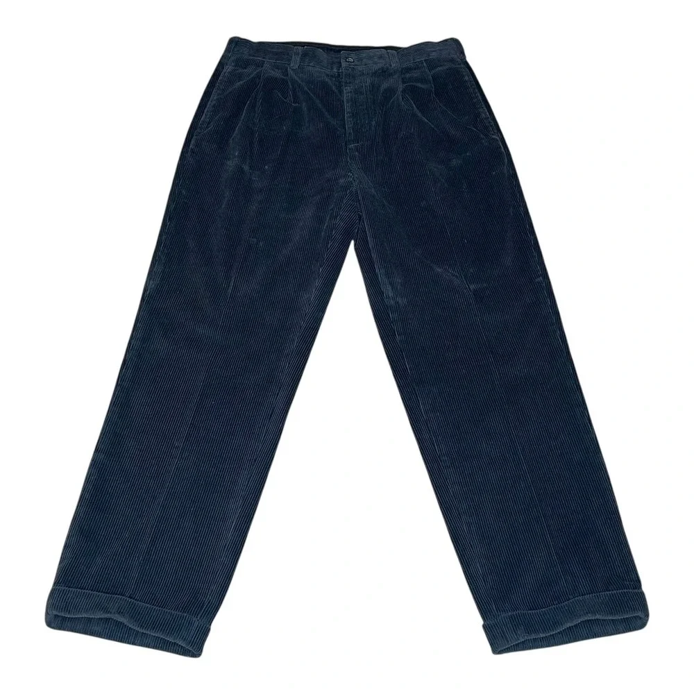 Brooks Brothers Elliot Navy Pleated Corduroy Trousers Mens 34x30 Woven in France
